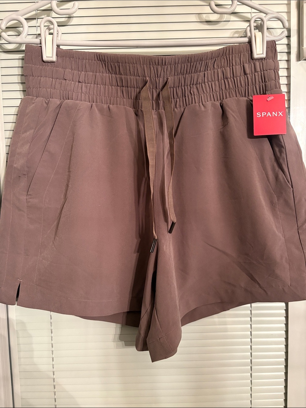 SPANX High-Waist Drawstring Shorts — Mocha